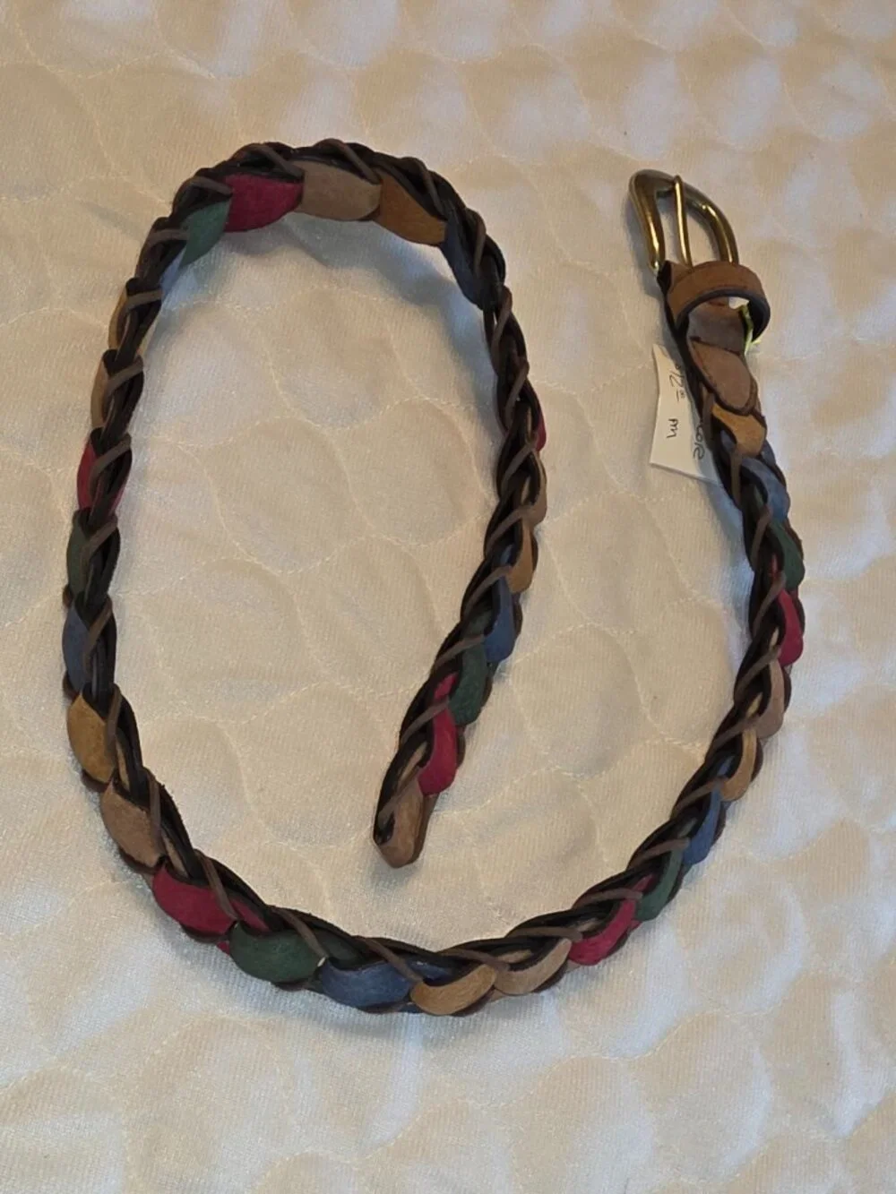 Vintage Braided Leather Belt 1990s Suede Multicolor Boho Pig Split Sz M Retro